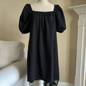 H&M Black Square Neck Puff Sleeve Dress